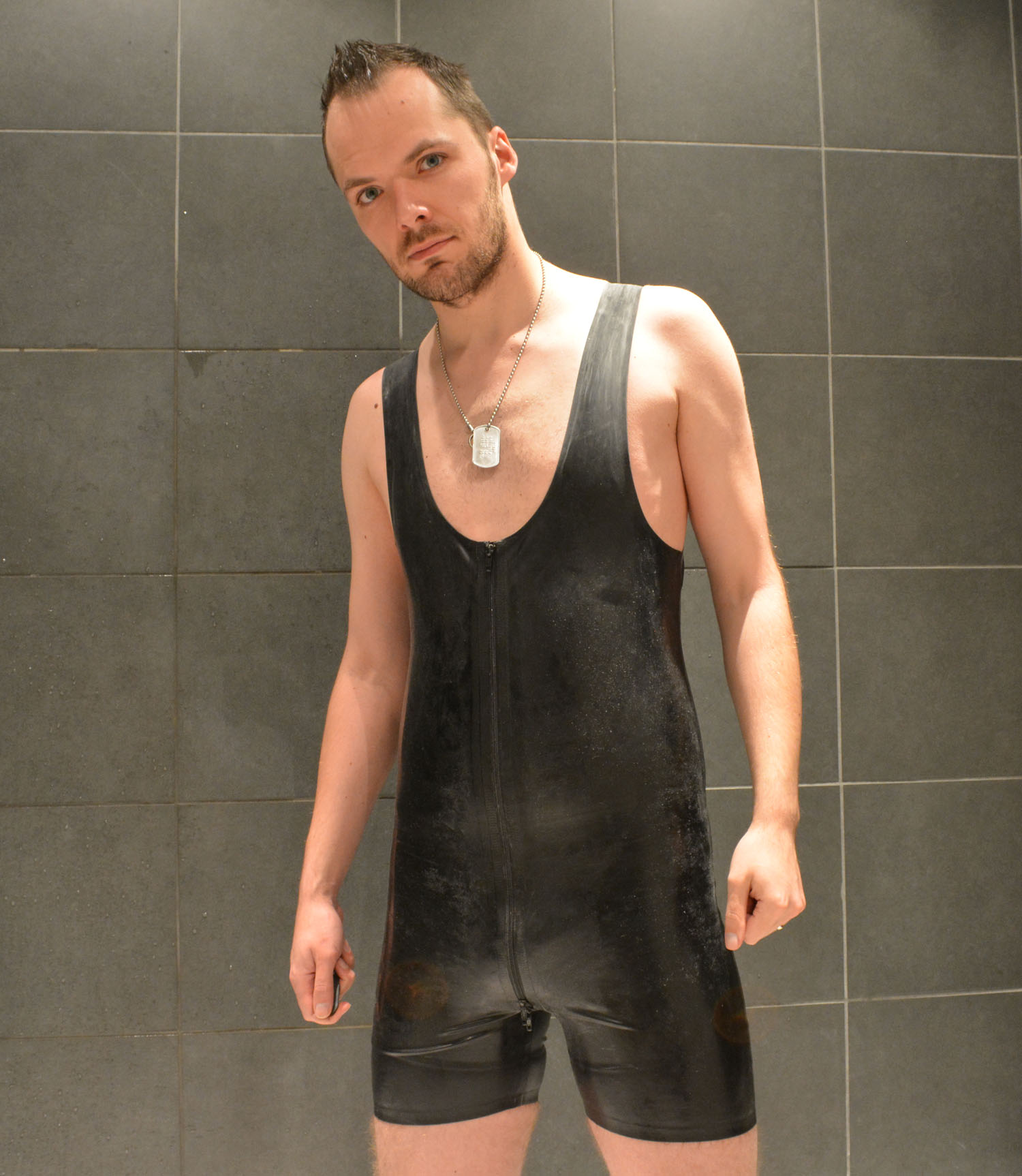 Before shot of the rubber singlet, prior to being treated with the rubber cleaner